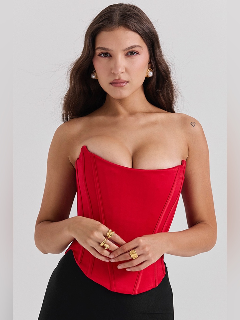 HOUSE OF CB 'Genevieve' Scarlet Satin Lace Back Corset NWOT